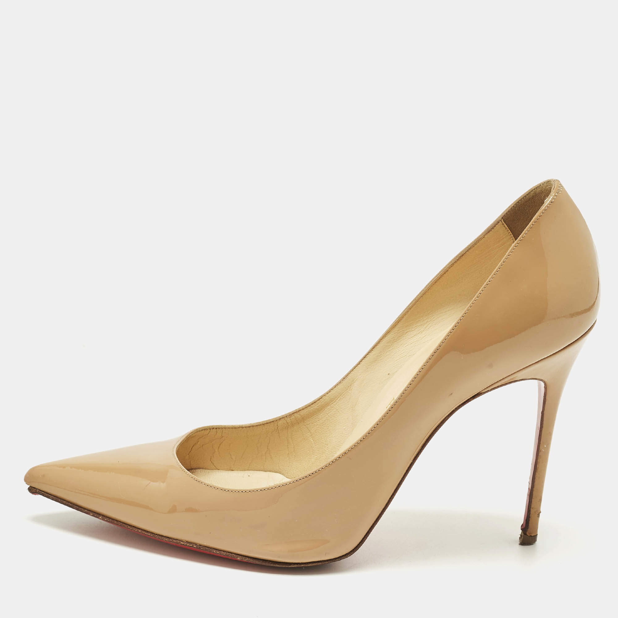 مملوكة مسبقًا Christian Louboutin So Kate Size 38.5 Beige Patent Leather Pumps