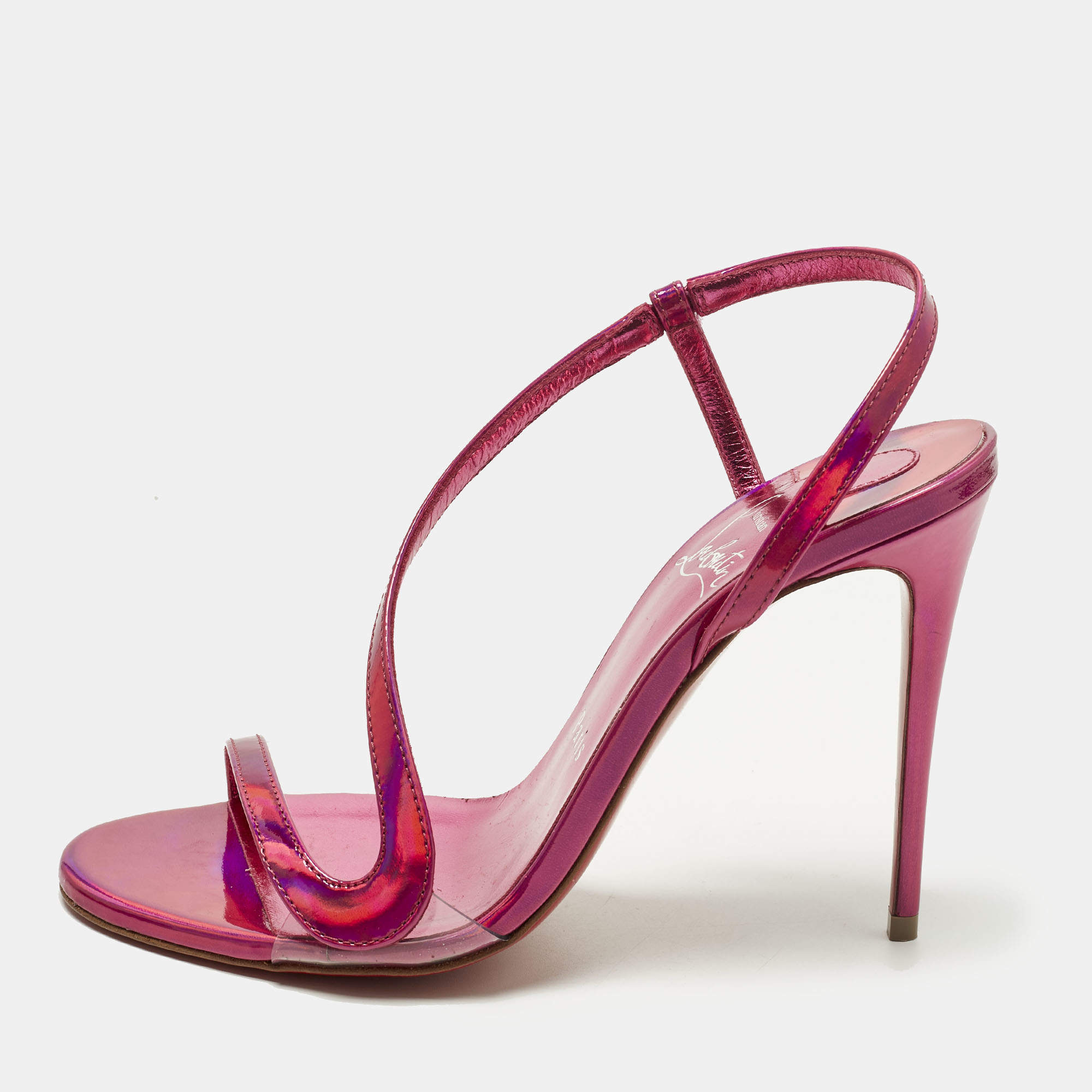 Pre Owned Christian Louboutin Rosalie Size 36 Pink Iridescent Leather Slingback Sandals