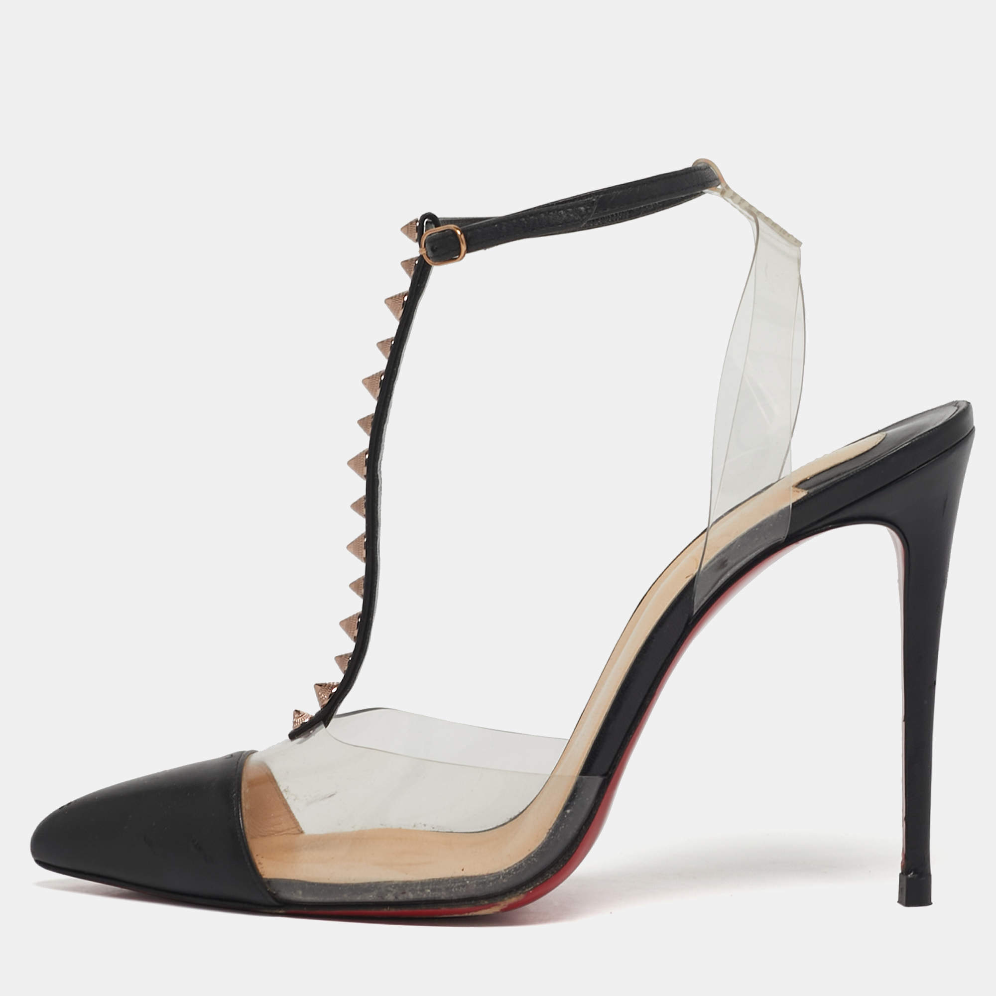مملوكة مسبقًا Christian Louboutin Nosy Size 39 Transparent Leather and PVC Spike T-Strap Slingback Pumps