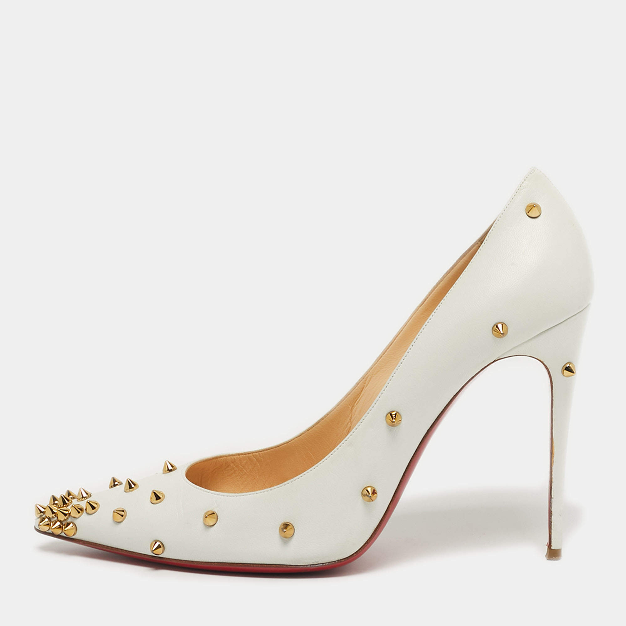 Pre Owned حذاء كعب عالي كريستيان لوبوتان ديغراسبايك جلد أبيض مقاس 38