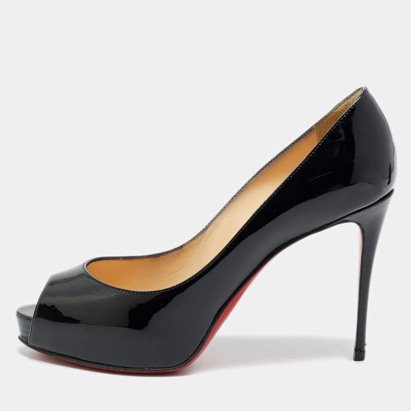 Pre Owned Christian Louboutin Very Prive Size 37 Black Patent Leather Peep Toe Pumps