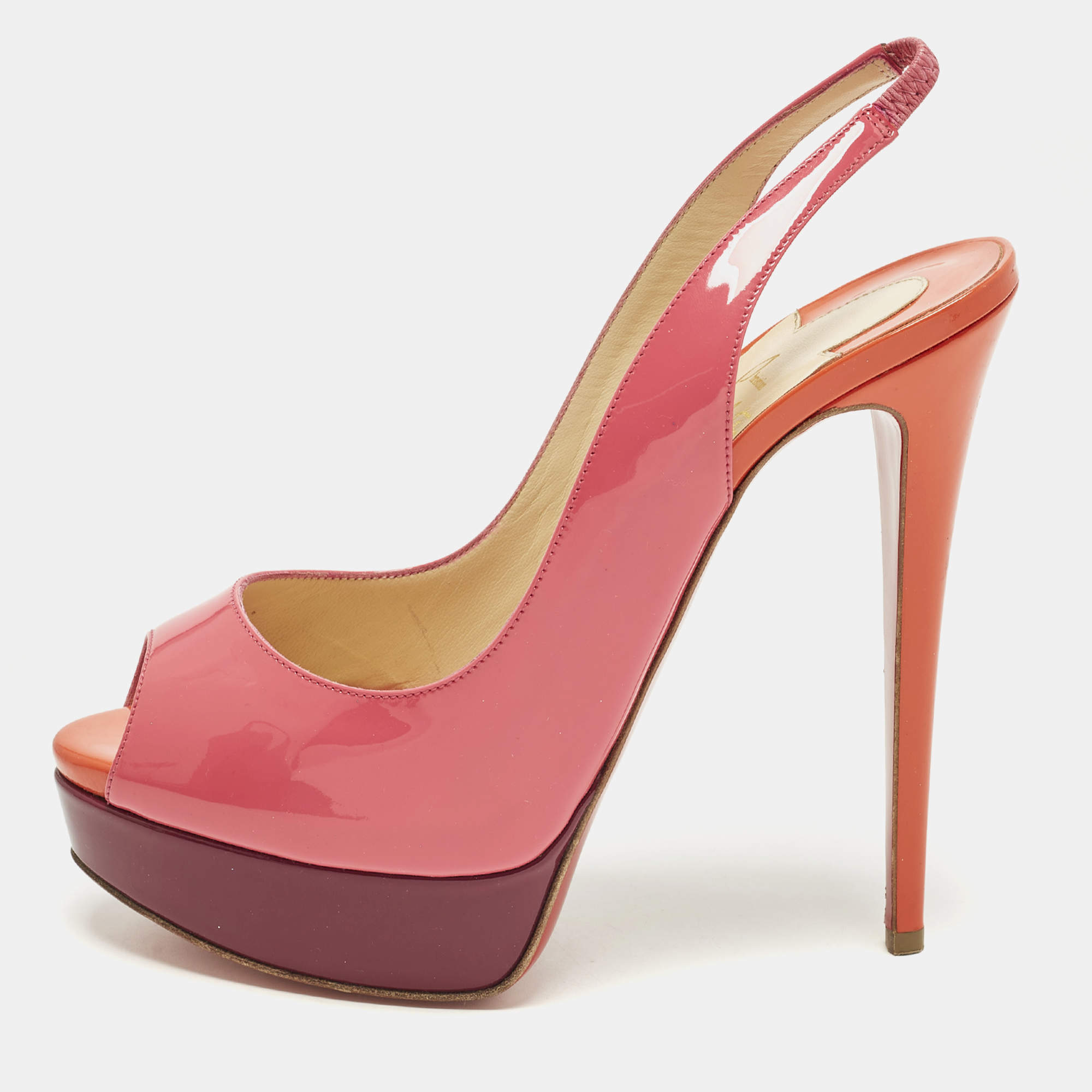 مملوكة مسبقًا Christian Louboutin Lady Peep Sling Size 38 Multicolor Patent Leather Platform Pumps