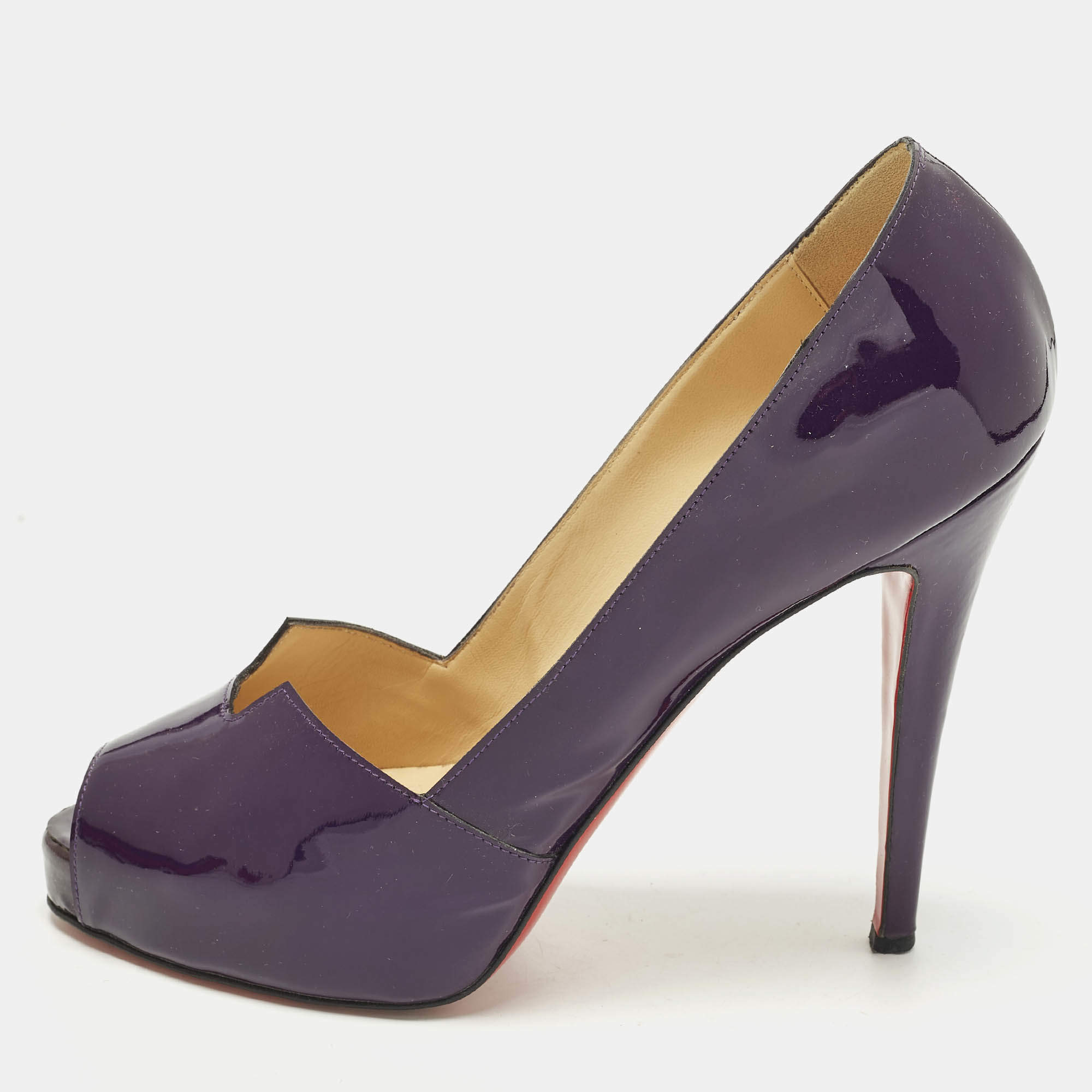 Pre Owned Christian Louboutin Pique Prive Size 41 Purple Patent Leather Platform Pumps