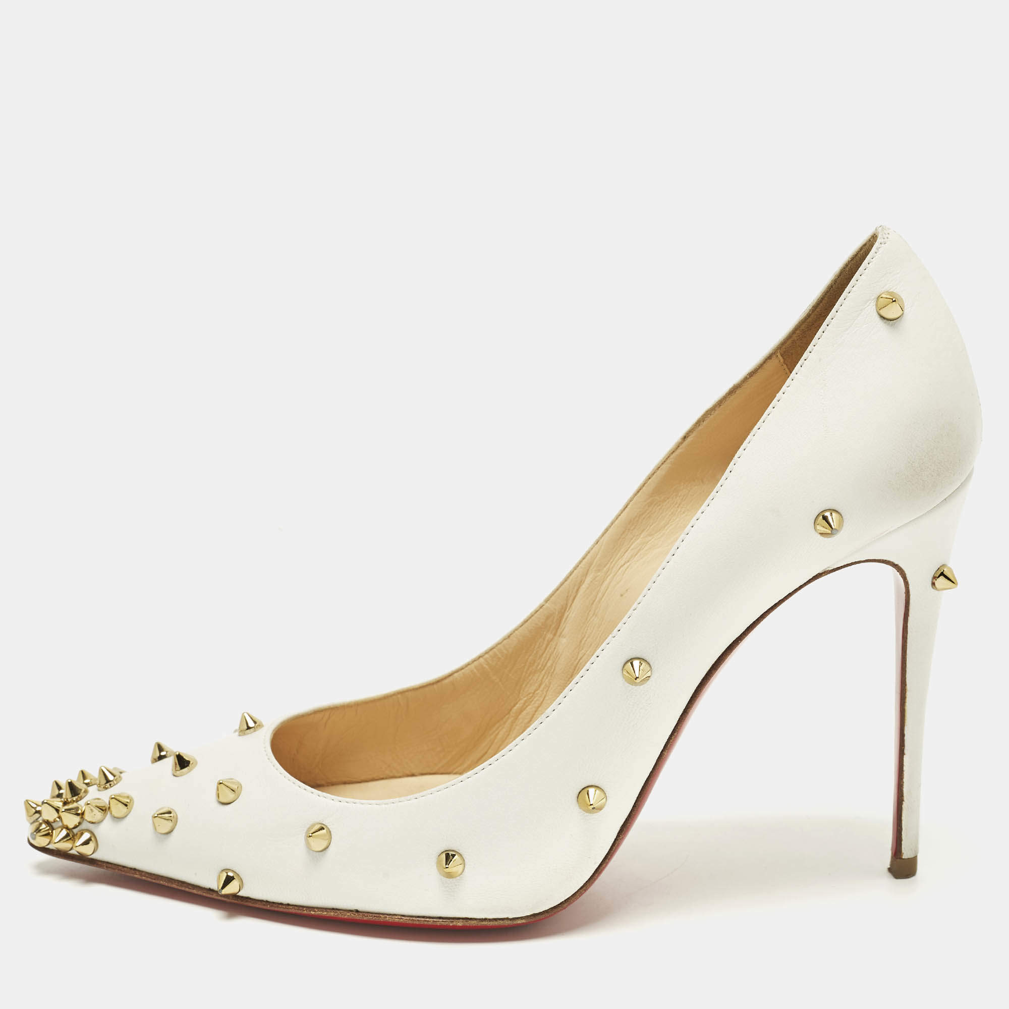 مملوكة مسبقًا حذاء كعب عالي كريستيان لوبوتان ديغراسبايك جلد أبيض مقاس 38