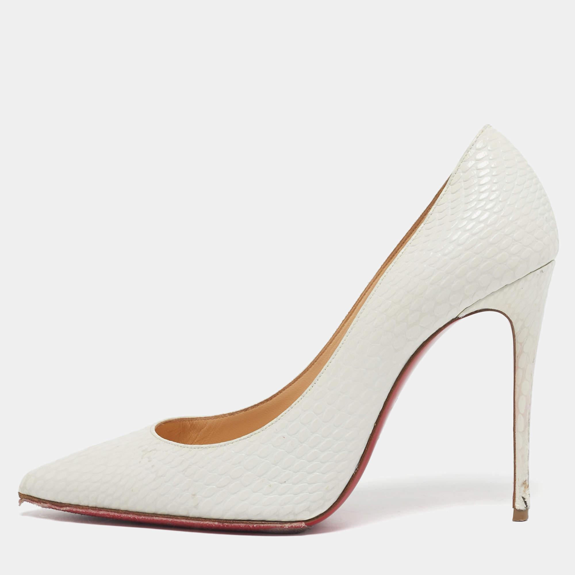 Pre Owned Christian Louboutin So Kate Size 37 White Python Embossed Leather Pumps