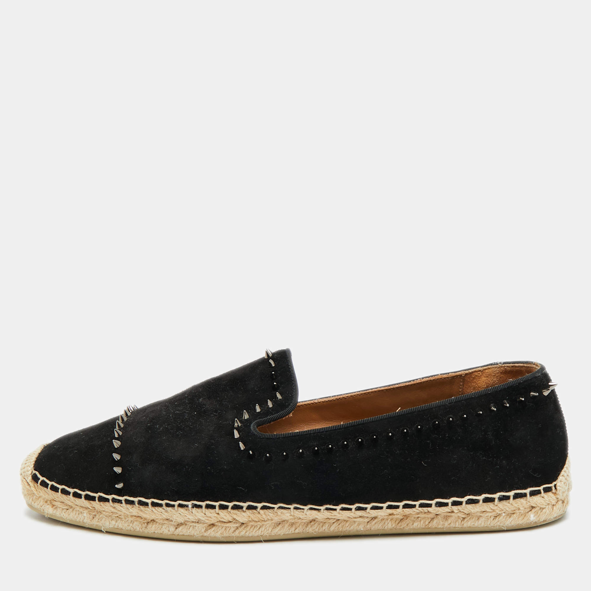 مملوكة مسبقًا Christian Louboutin Spike Size 43 Black Suede Espadrille Loafers