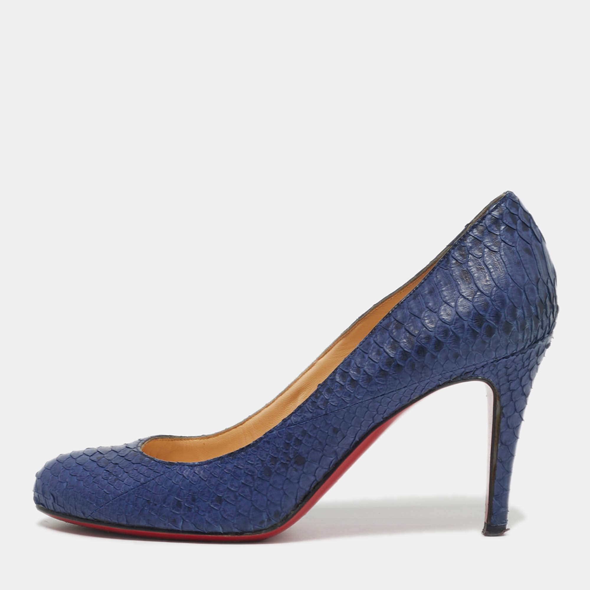 مملوكة مسبقًا Christian Louboutin New Simple Size 35.5 Navy Blue Python Leather Pumps