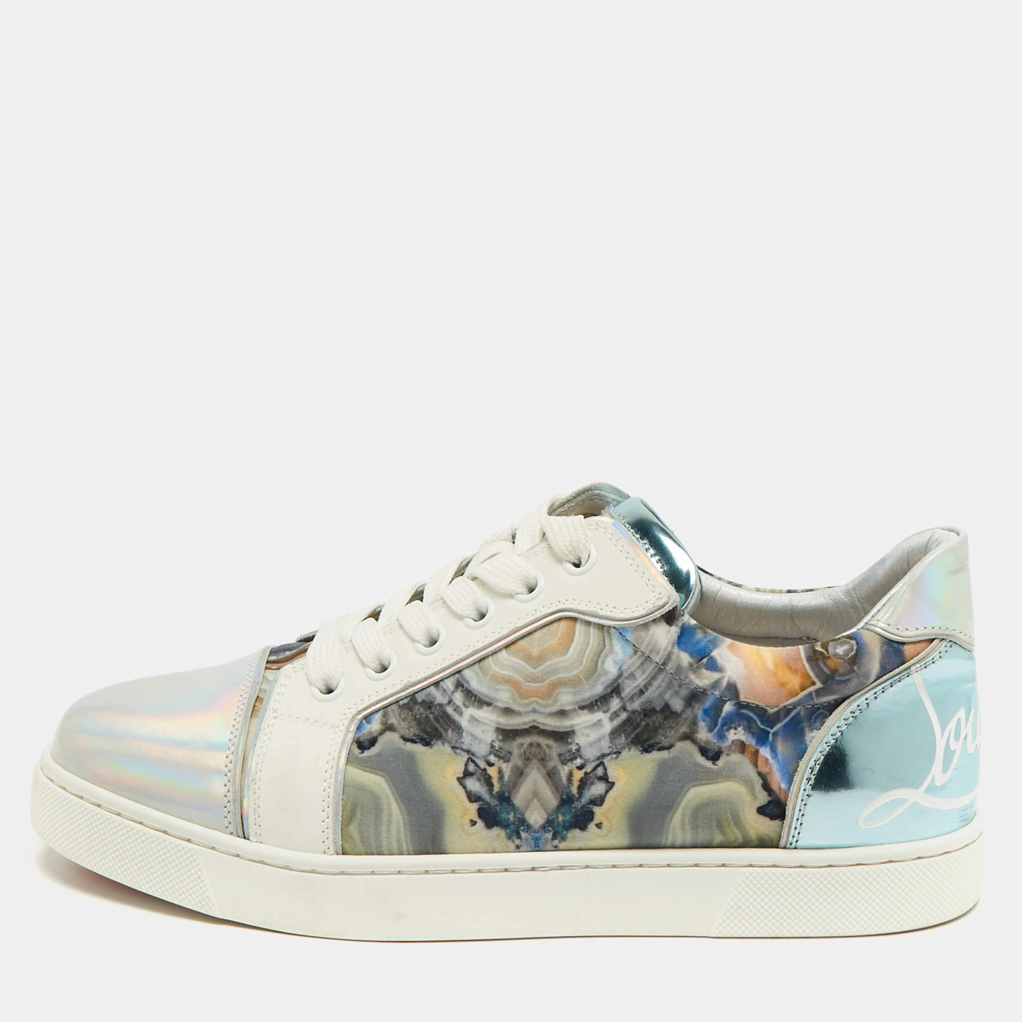 Pre Owned Christian Louboutin Fun Vieira Size 38.5 Multicolor Fabric and Iridescent Leather Low Top Sneakers