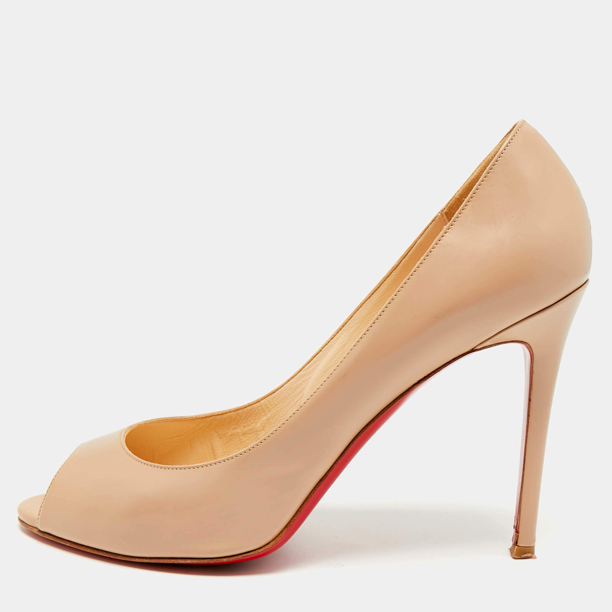Pre Owned Christian Louboutin YouYou Size 42 Beige Leather Peep Toe Pumps