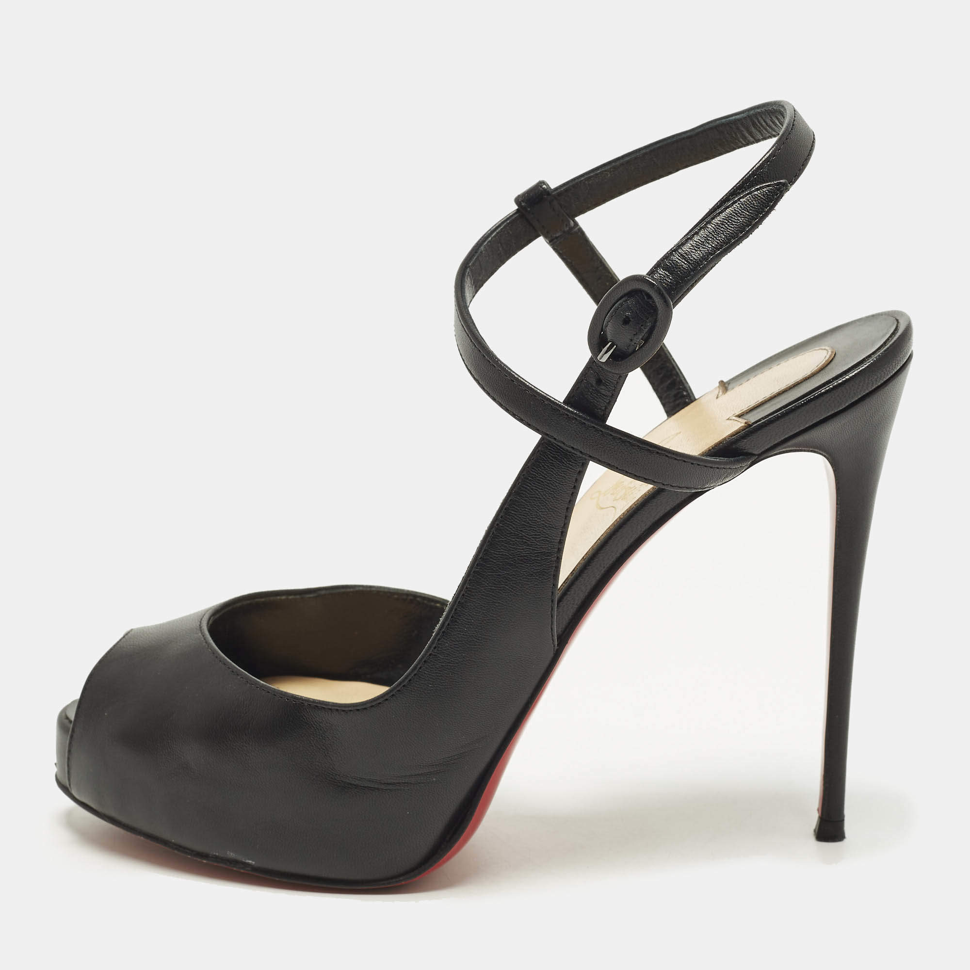 مملوكة مسبقًا Christian Louboutin Jenlove Alta Size 37.5 Black Leather Peep Toe Pumps