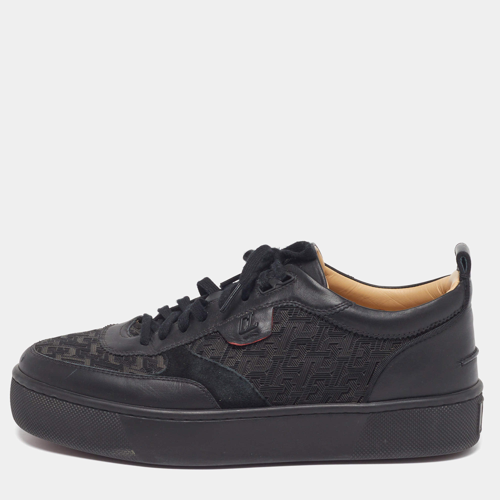Pre Owned Christian Louboutin Happyrui Size 40 Black Leather, Rubber and Suede Low Top Sneakers