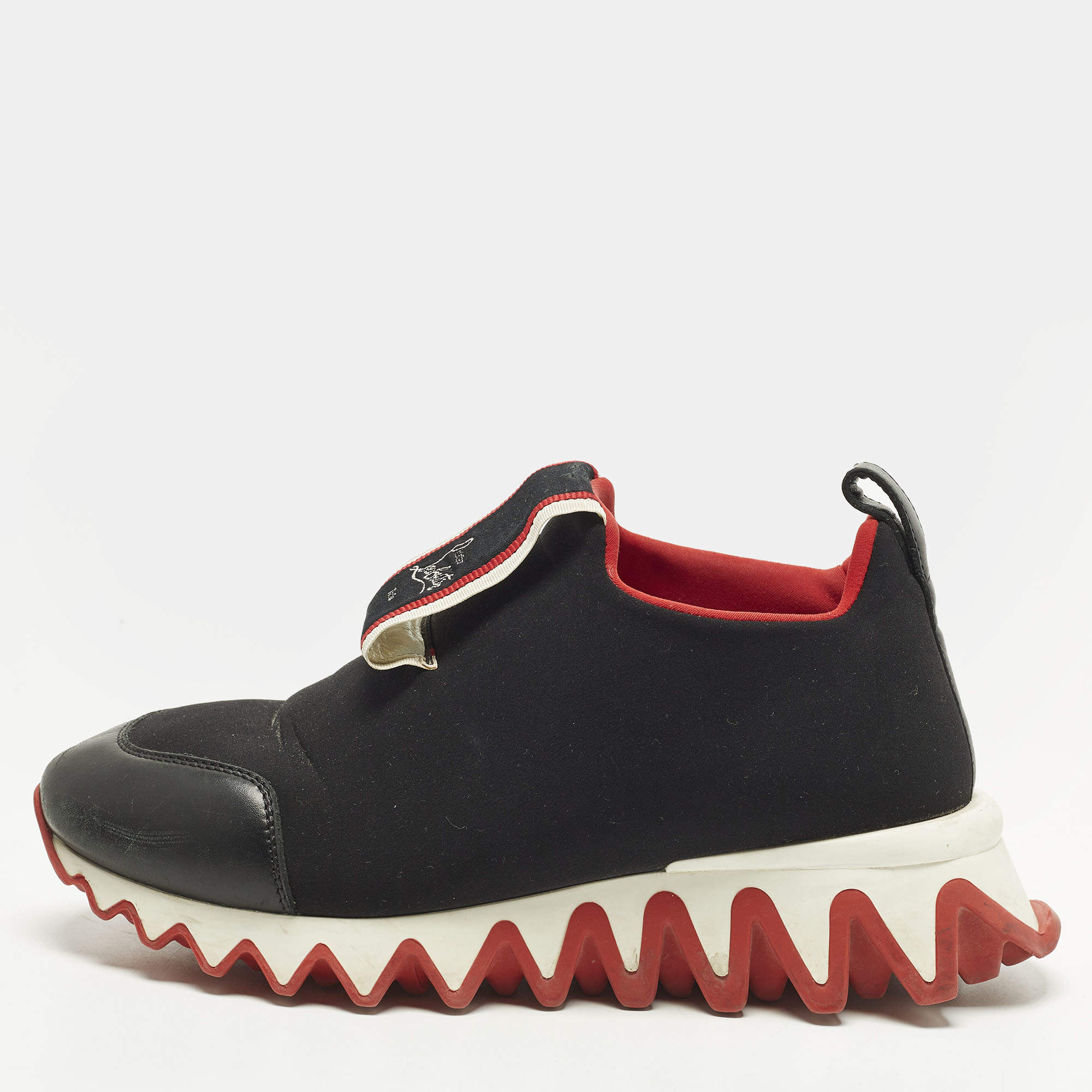 Pre Owned Christian Louboutin Tiketa Size 36 Black Leather and Neoprene Slip On Sneakers