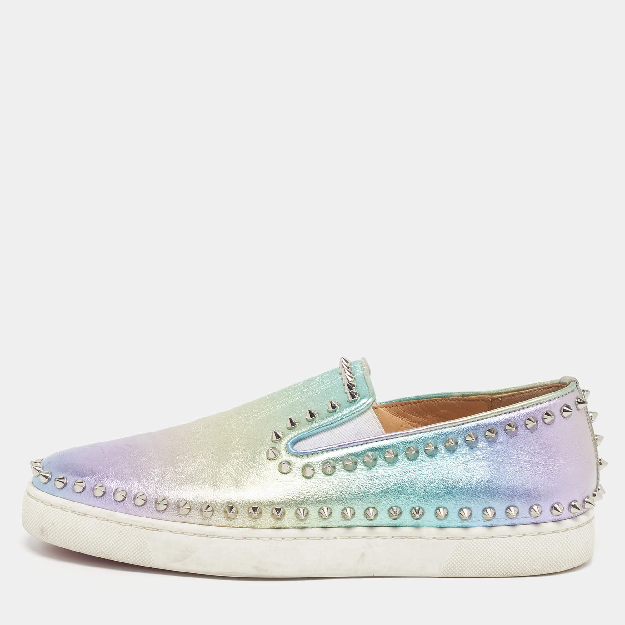 Pre Owned Christian Louboutin Spike Size 41 Multicolor Leather Slip On Sneakers