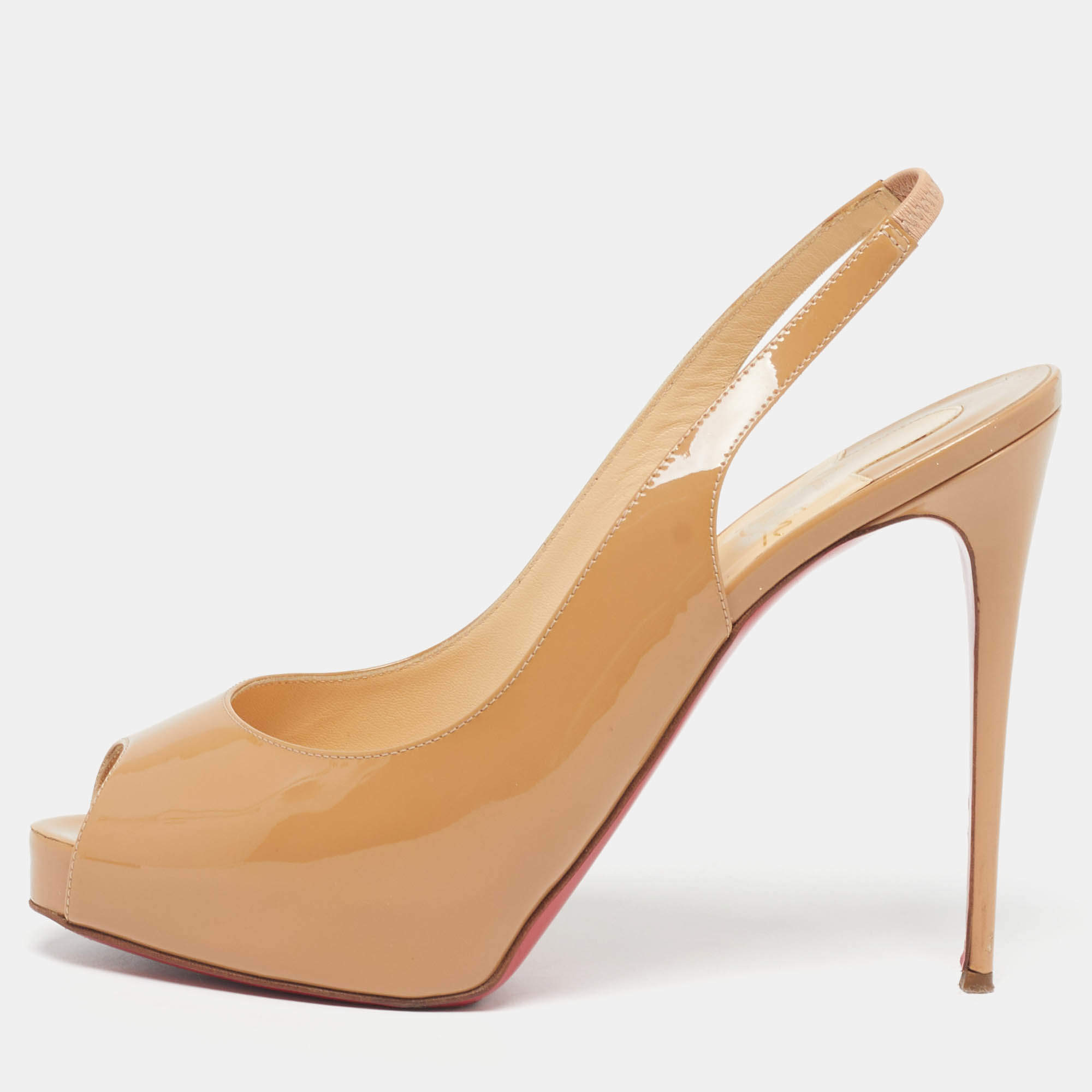 Pre Owned Christian Louboutin Private Number Size 40 Beige Patent Leather Slingback Pumps