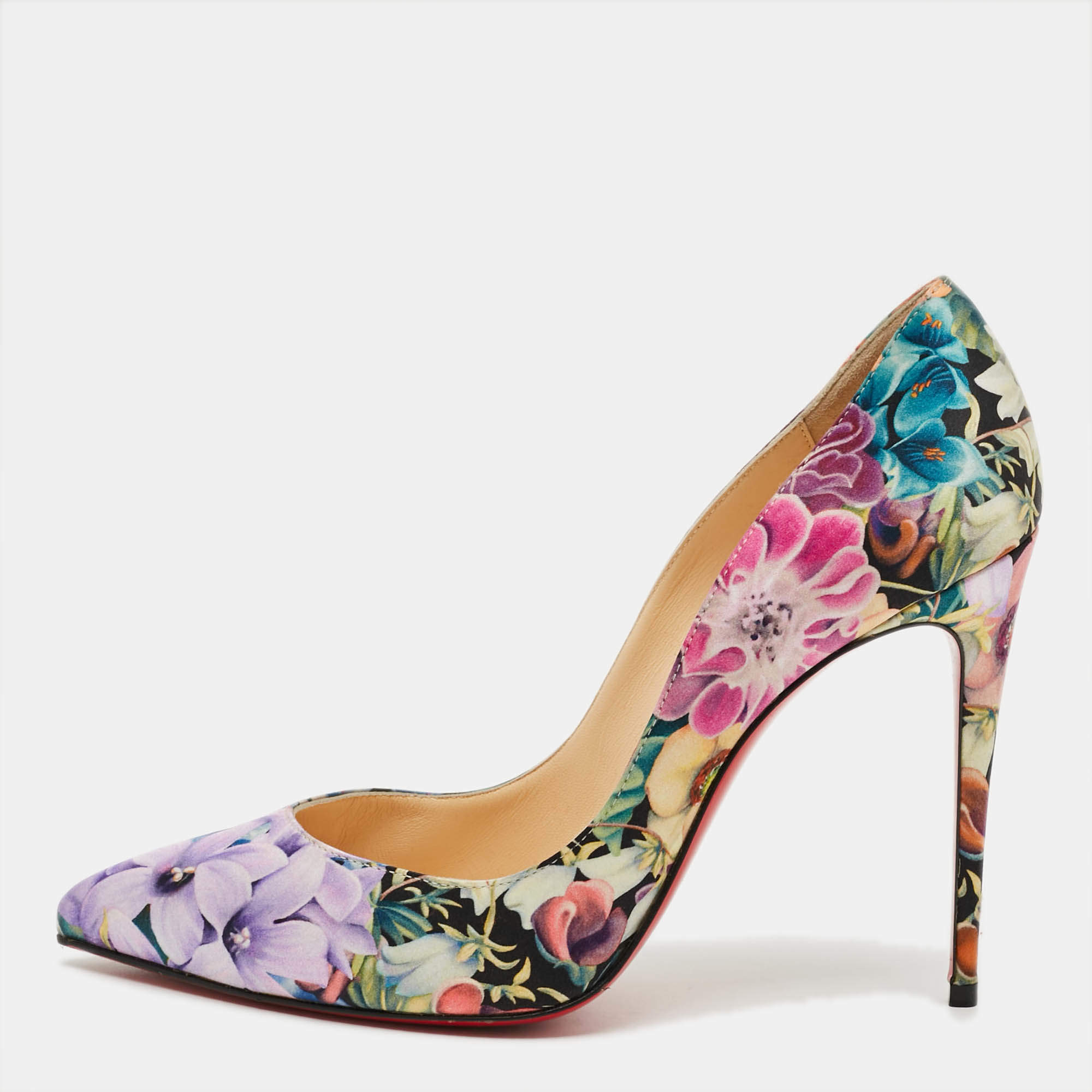 Pre Owned Christian Louboutin Pigalle Follies Size 38 Multicolor Satin Pumps