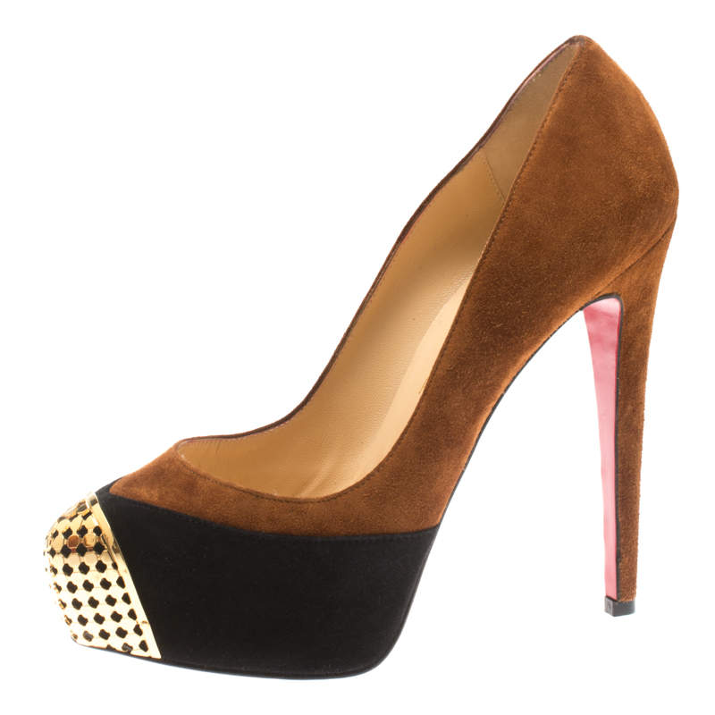 Christian Louboutin Two Tone Suede Maggie Embellished Cap Toe Platform Pumps Size 36.5