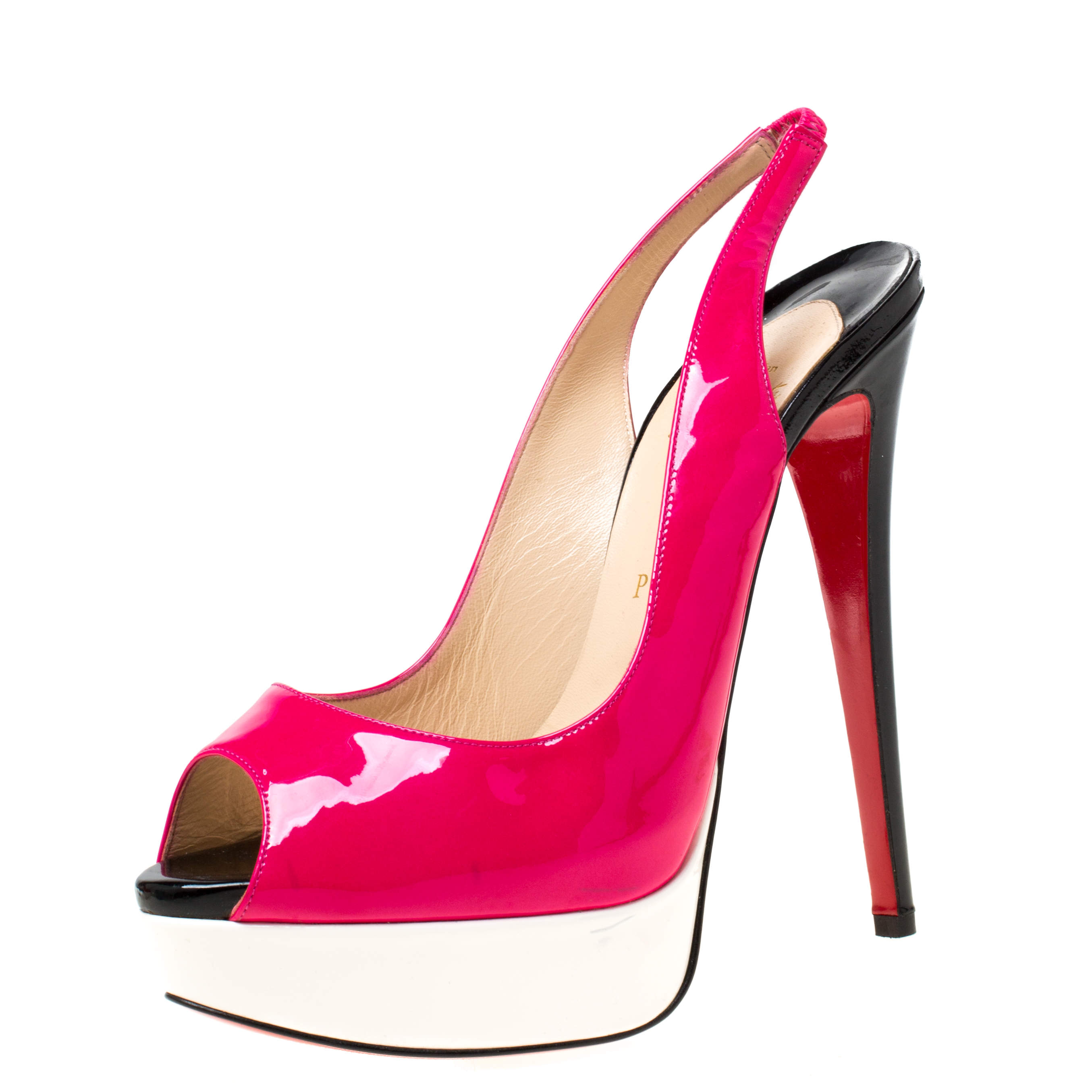 Christian Louboutin Multicolor Patent Leather Lady Peep Toe Platform Slingback Sandals Size 39