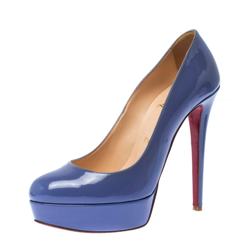 Pre Owned Christian Louboutin Purple Patent Leather Bianca Platform Pumps Size 37.5