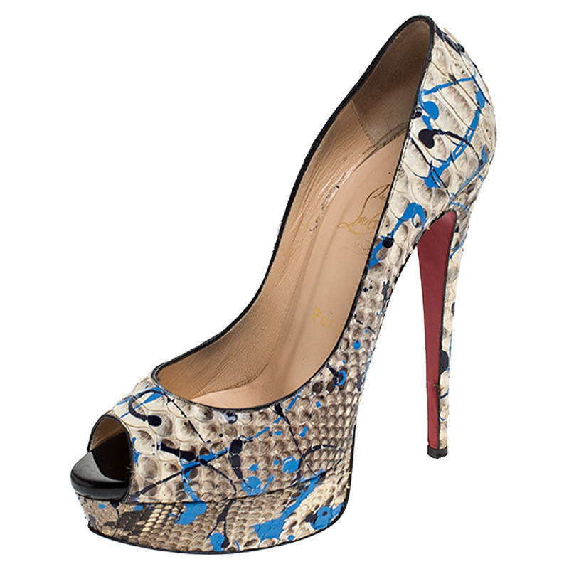 Pre Owned Christian Louboutin Multicolor Python Leather Troca Altareva Lady Peep Toe Platform Pumps Size 38