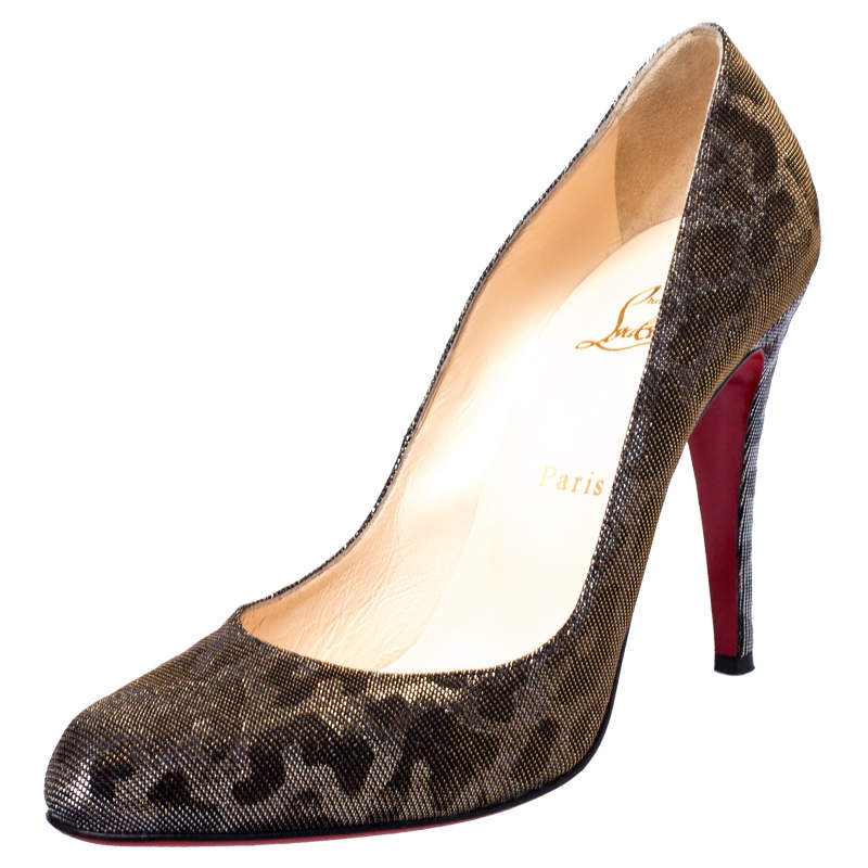 مملوكة مسبقًا Christian Louboutin Metallic Gold/Silver Leopard Print Lamè Fabric Decollete Pumps Size 41