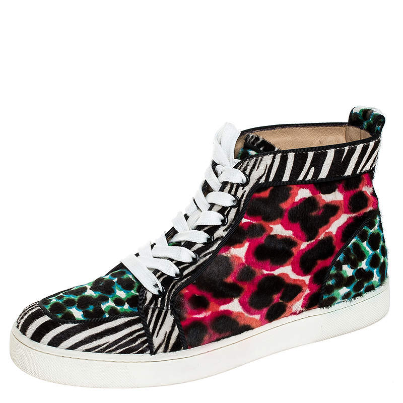 Christian Louboutin Multicolor Leopard Print Calf Hair Rantus Orlato High Top Sneakers Size 41
