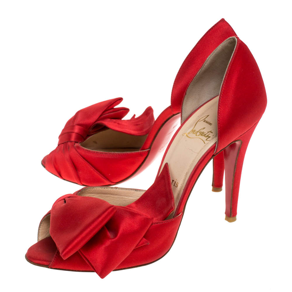 Christian Louboutin NEW Red Satin Bow Evening Sandals Pumps Heels in Box at  1stDibs