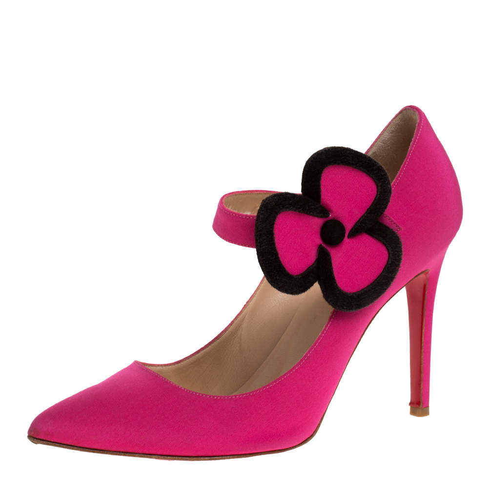 Pre Owned Christian Louboutin Pink Satin Pensee Mary Jane Pumps Size 38.5