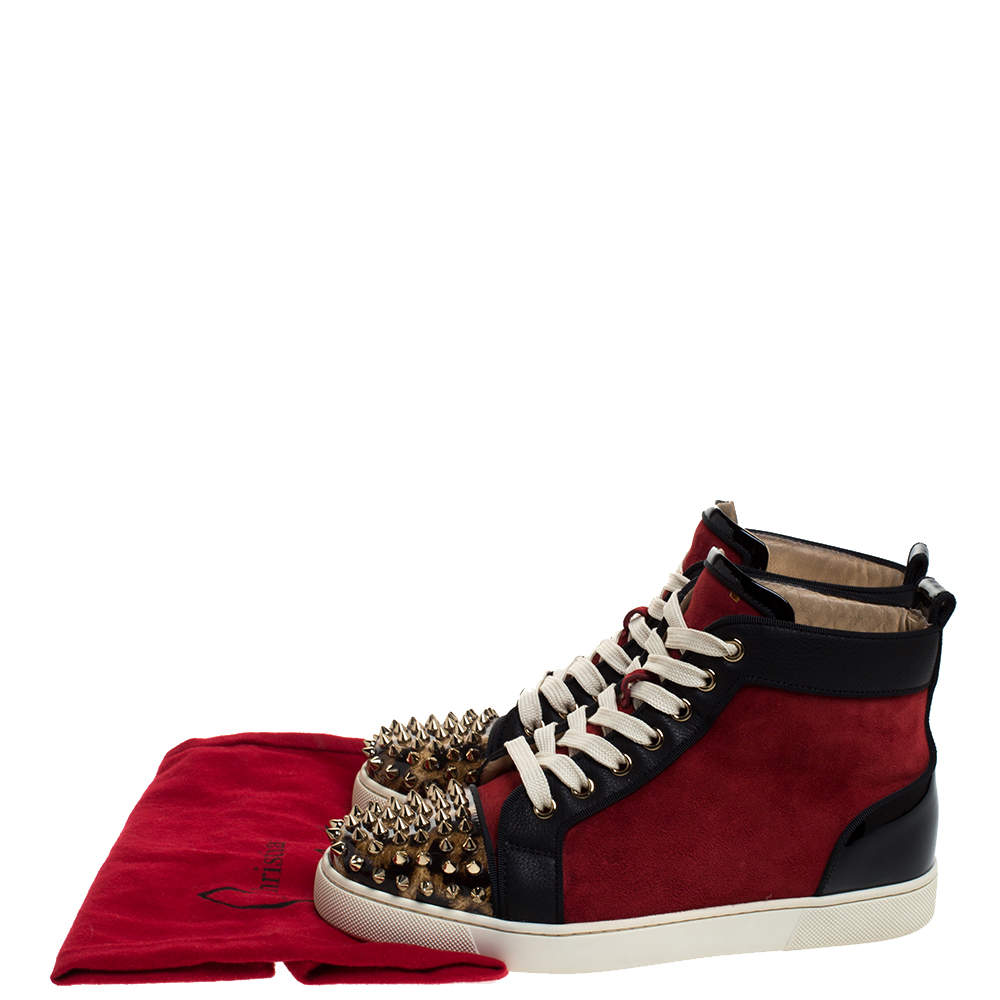 Christian Louboutin Red Suede Louis Spike High Top Sneakers Size