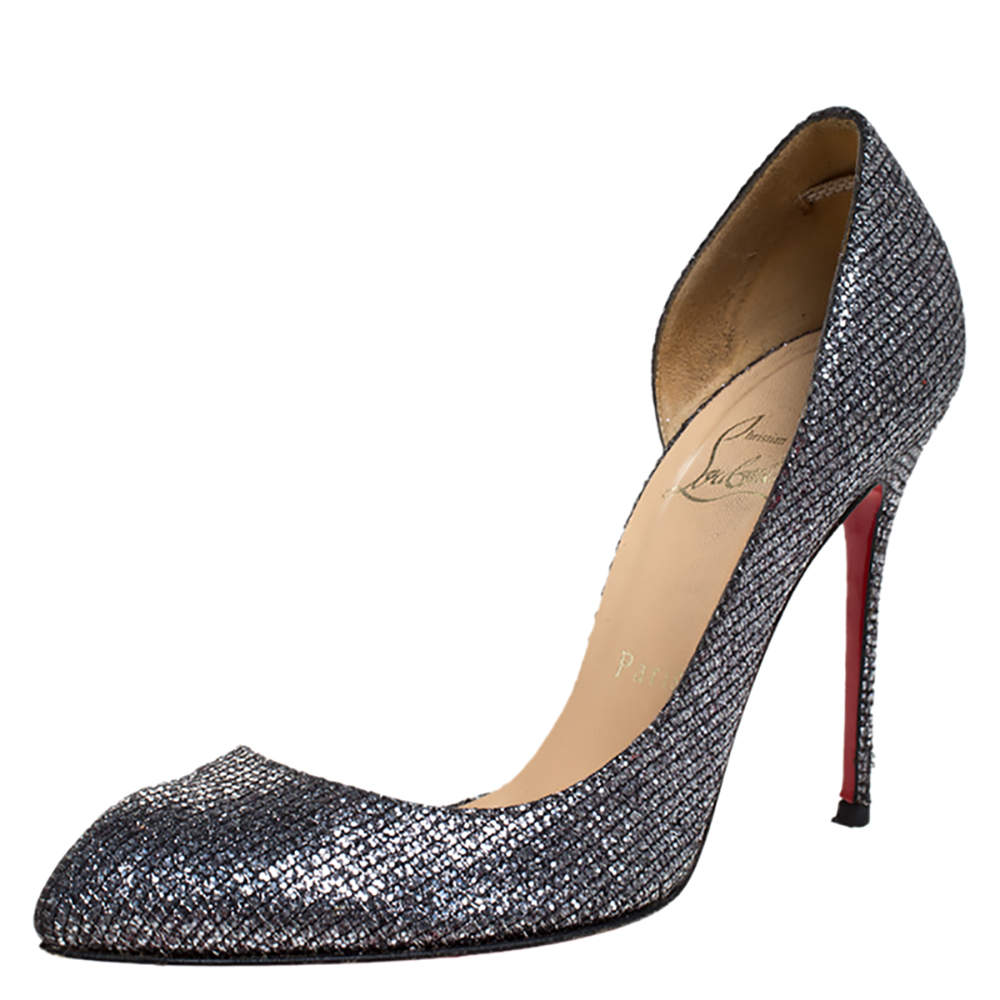 Christian Louboutin Metallic Silver Glitter Lamè Fabric Iriza D'orsay ...