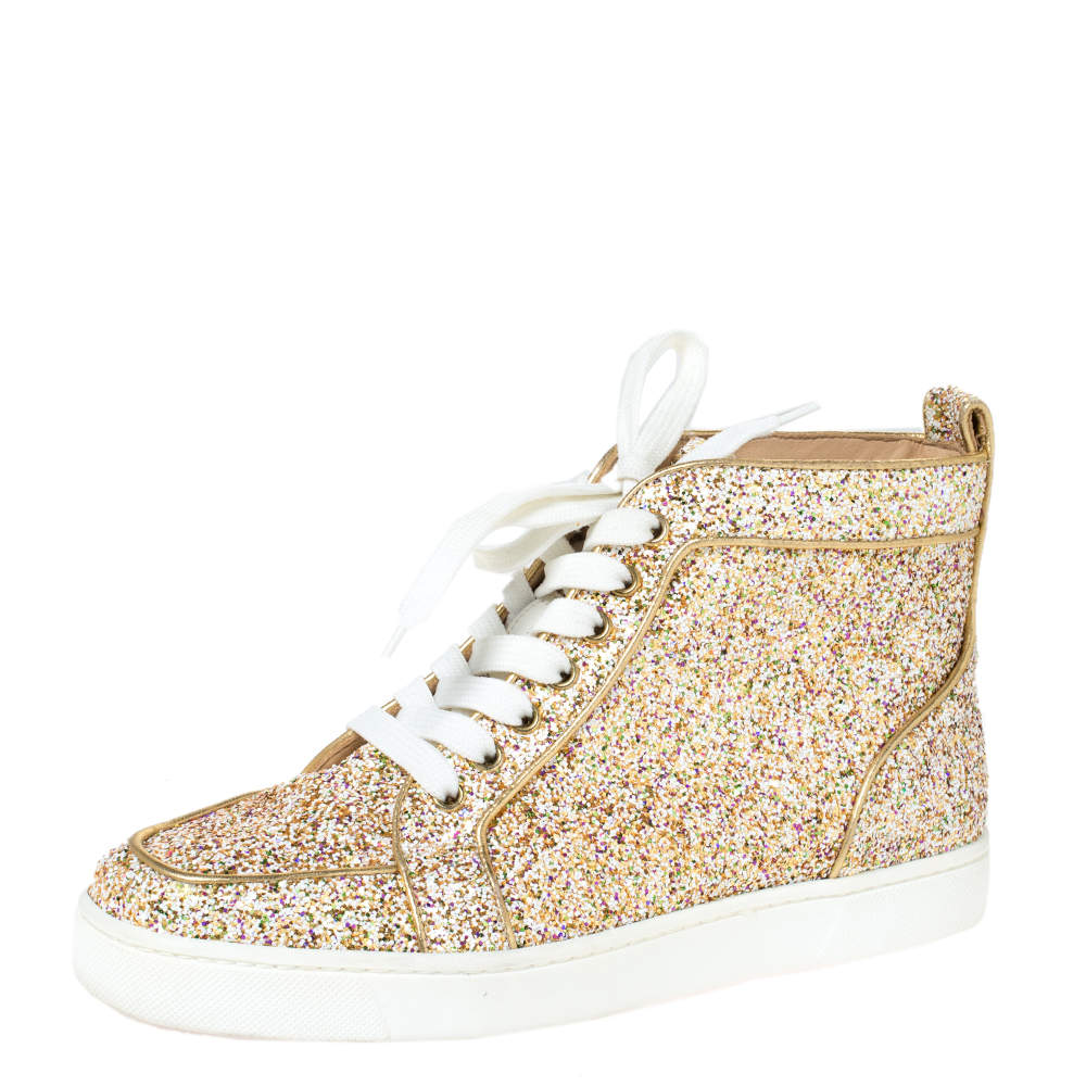 مملوكة مسبقًا Christian Louboutin Multicolor Glitter Fabric Bip Bip High Top Sneakers Size 39