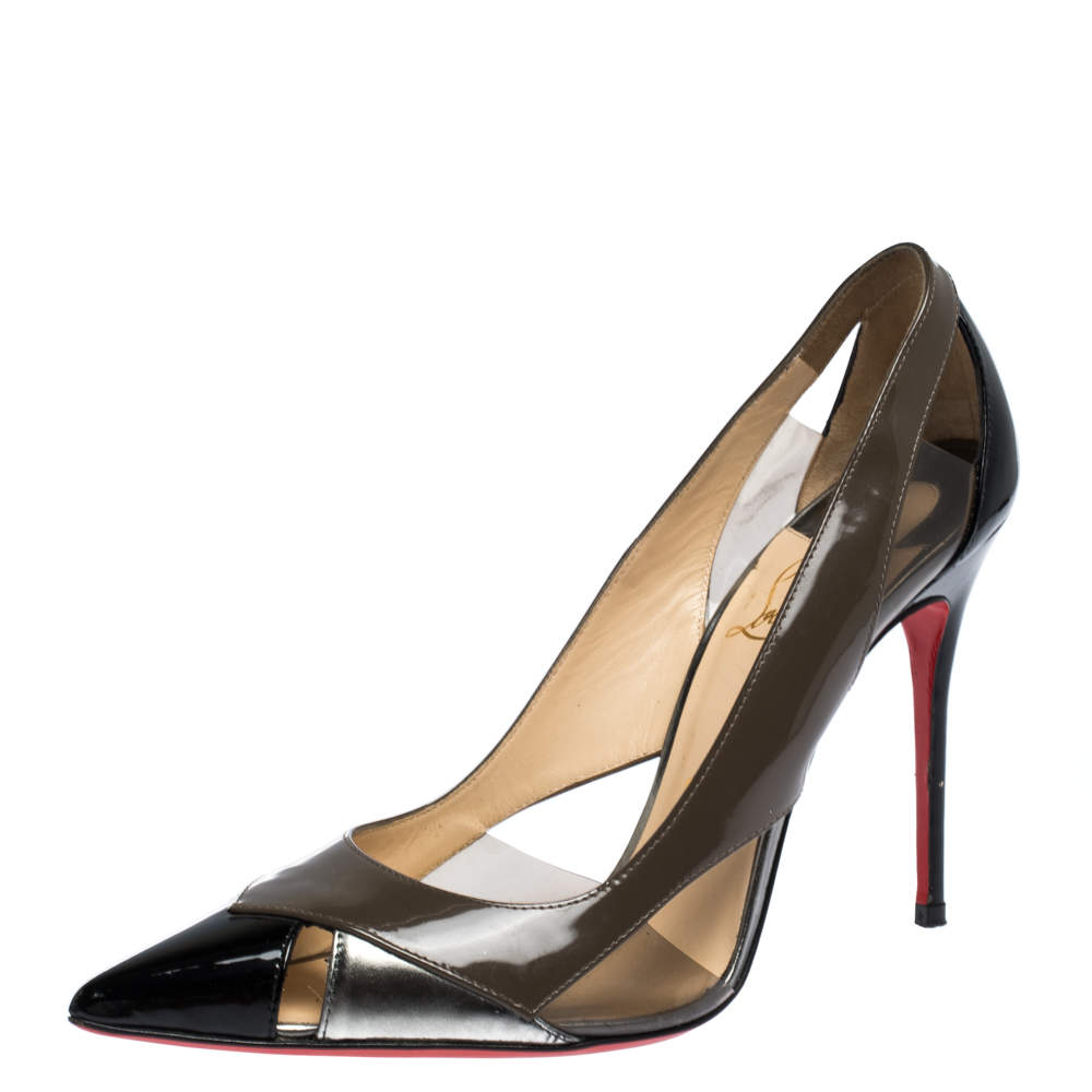 Pre Owned Christian Louboutin Multicolor Patent And Leather Galata Pointed Toe Cutout Pumps Size 38.5