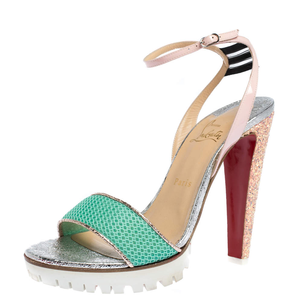 Christian Louboutin Multicolor Mesh And Patent Discoport Ankle Strap Sandals Size 41
