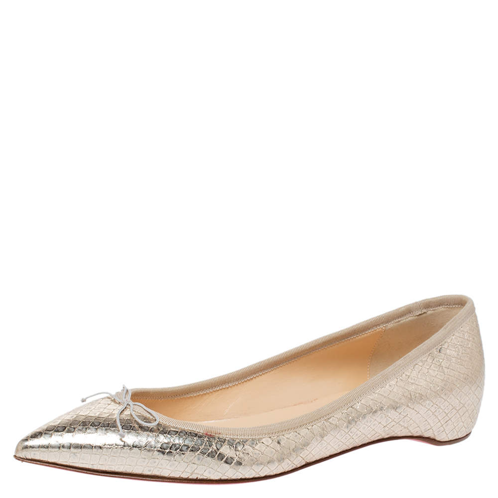 Pre Owned Christian Louboutin Metallic Gold Python Embossed Leather Ballet Flats Size 39