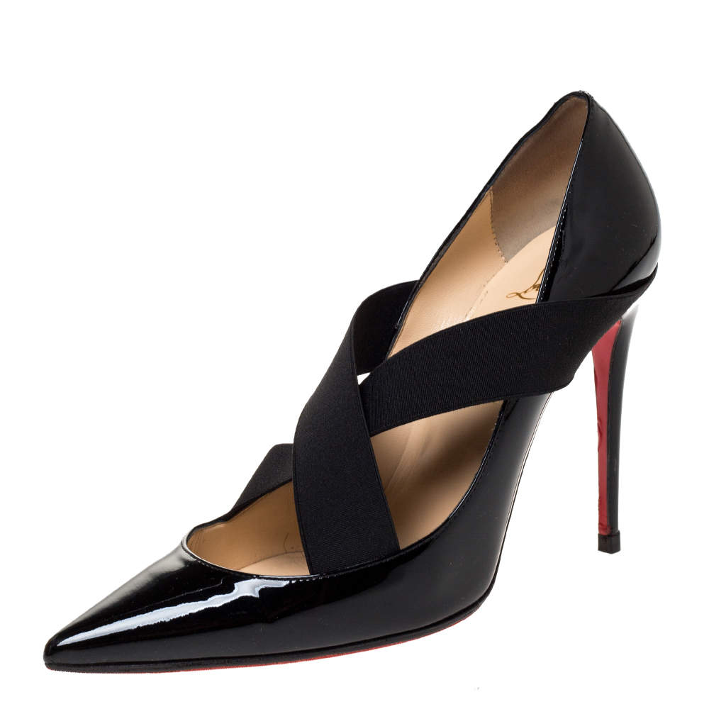 Christian Louboutin Black Patent Leather Sharpstagram Pointed Toe Pumps Size 39.5