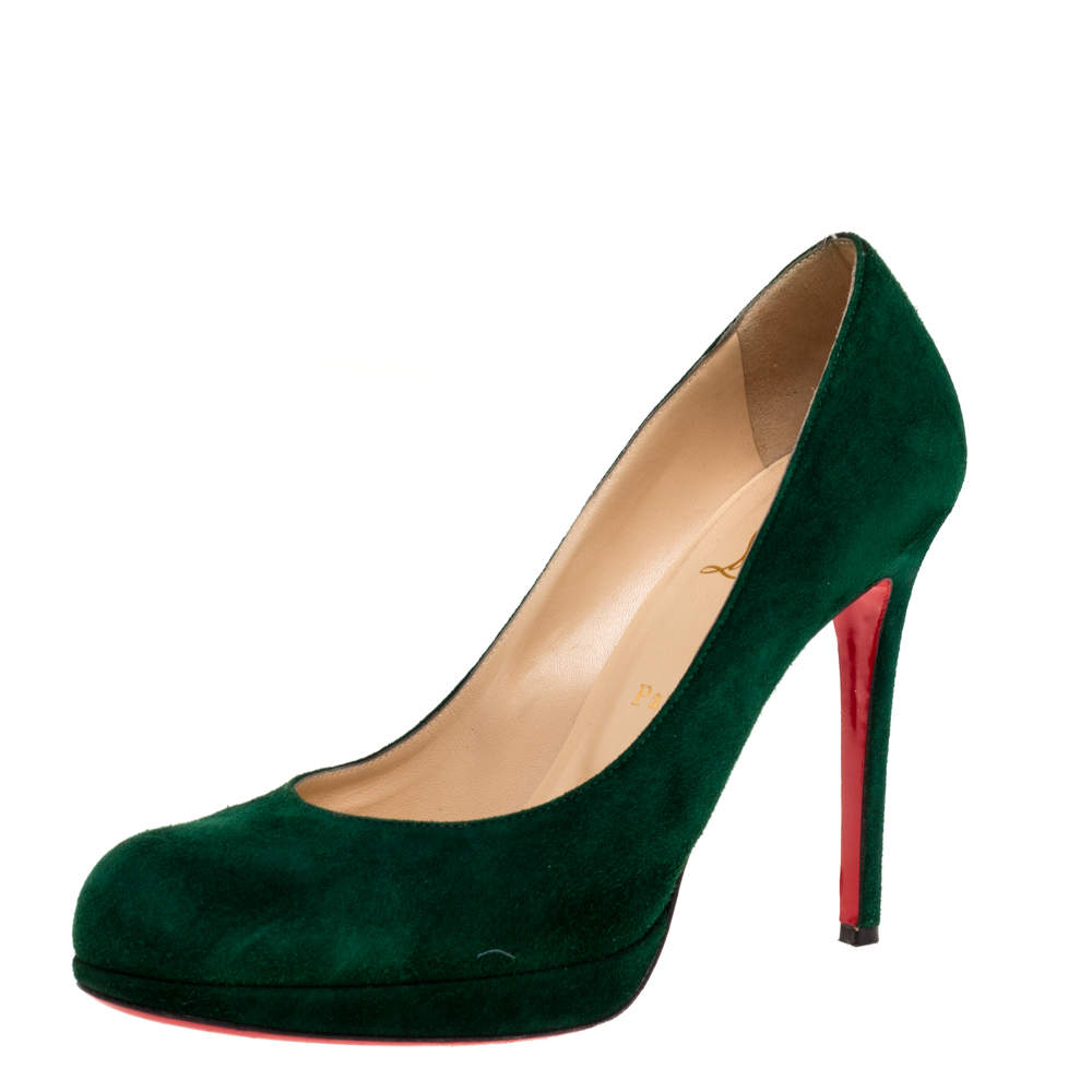 مملوكة مسبقًا Christian Louboutin Green Suede New Simple Platform Pumps Size 40
