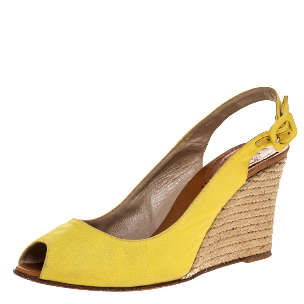 Christian Louboutin Yellow Canvas Puglia Espadrille Wedge Peep Toe ...