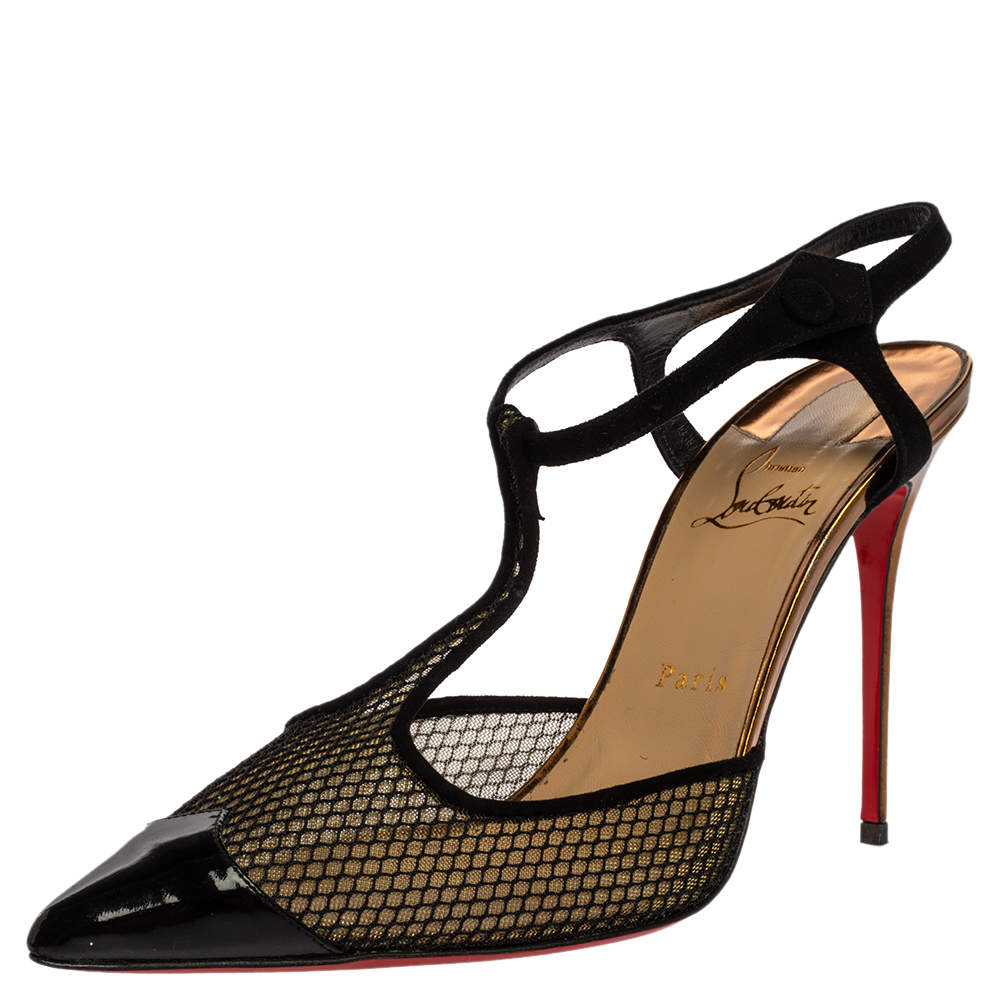 Pre Owned صندل كريستيان لوبوتان سير كاحل تى كول شبك وسويدى أسود مقاس 41