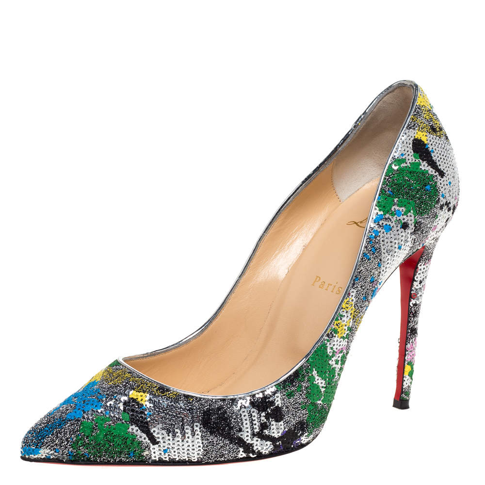 Pre Owned Christian Louboutin Multicolor Sequins and Glitter Fabric Pigalle Follies Pumps Size 41