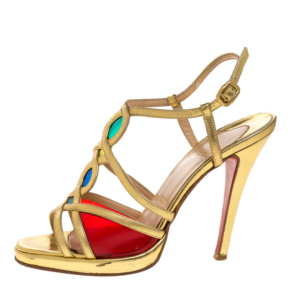 louboutin gold strappy heels