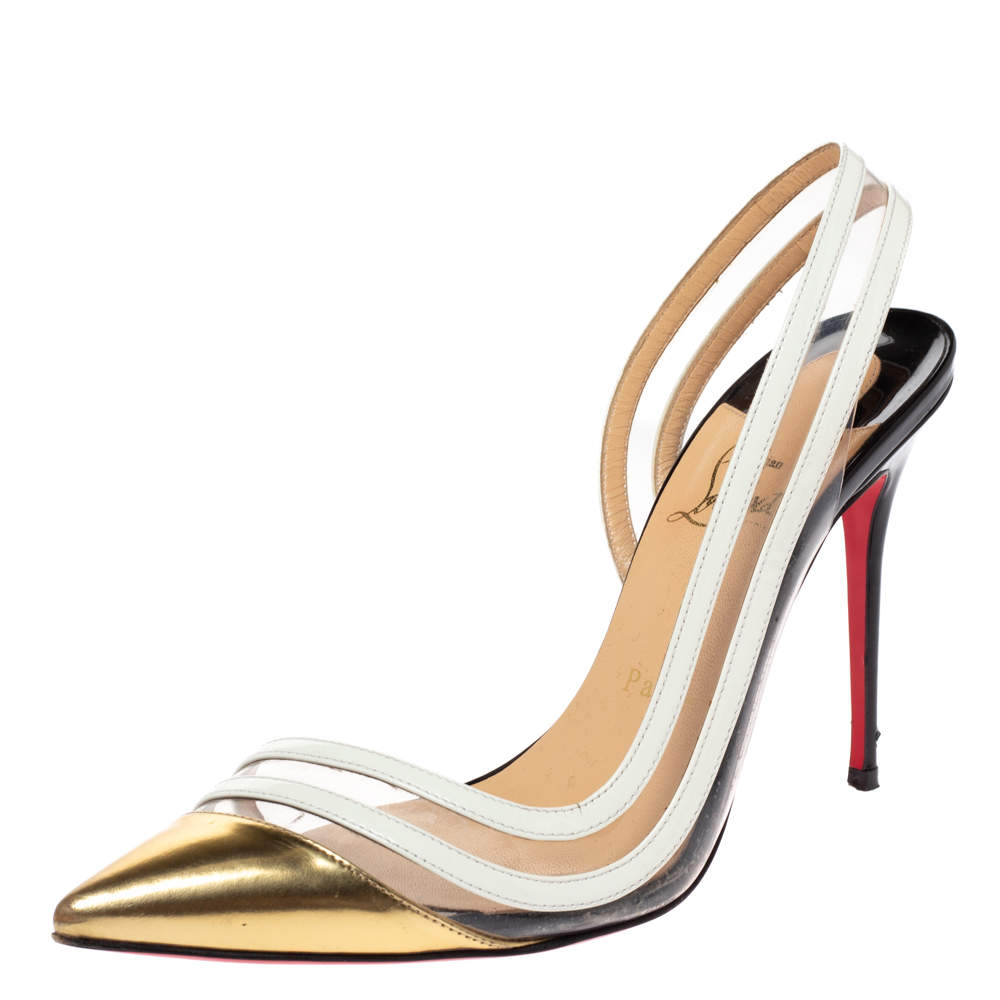 Christian Louboutin Tricolor Leather, Patent And PVC Paralili D'orsay Pumps Size 38