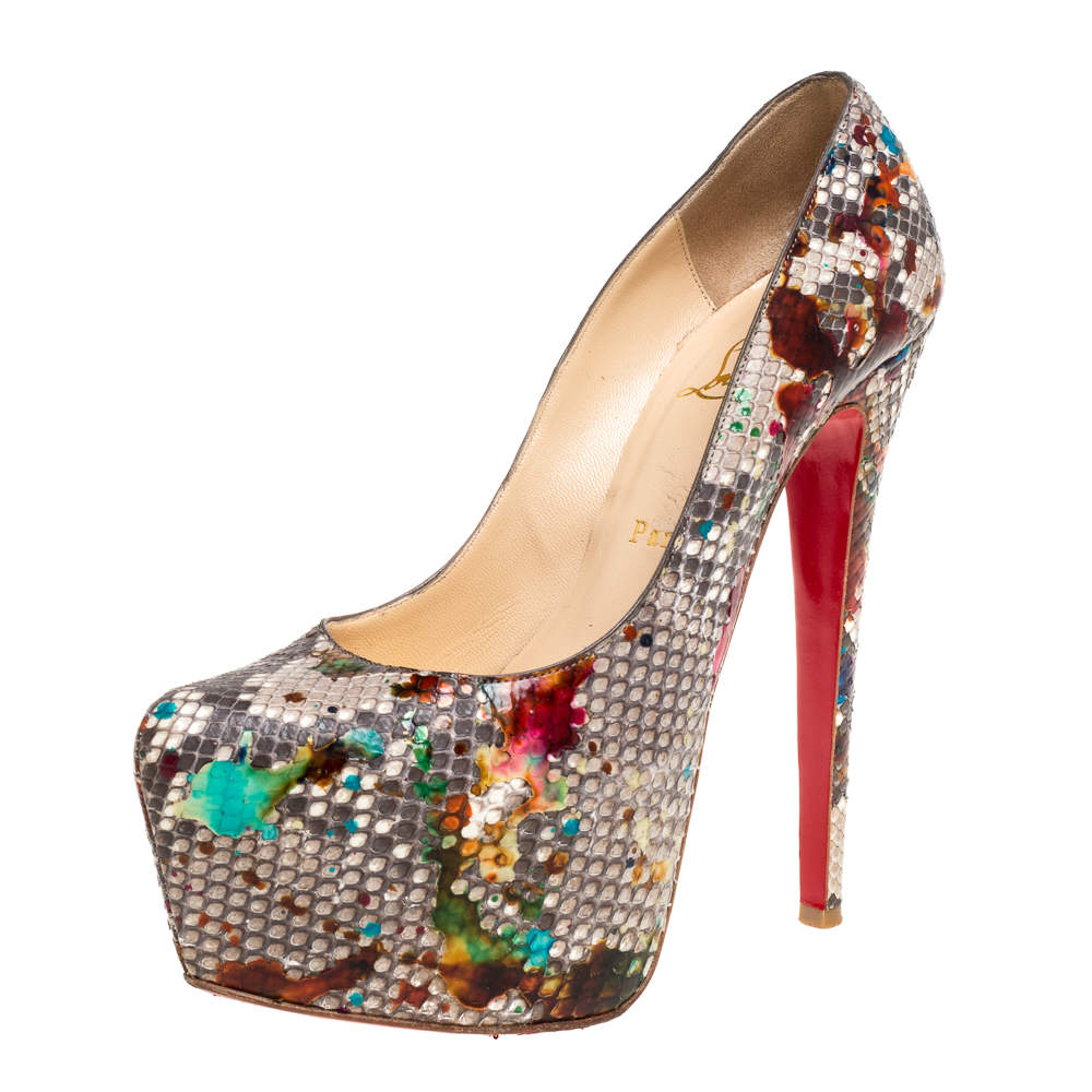 Christian Louboutin Python Leather Daffodile Platform Pumps Size 38
