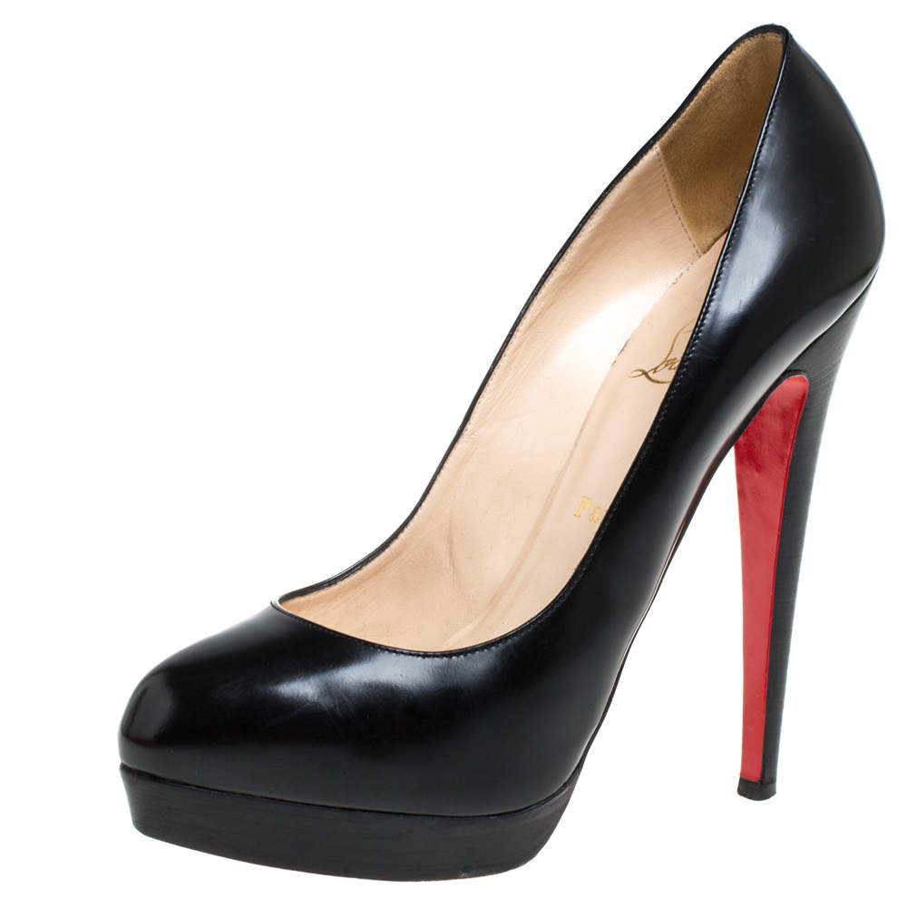 Pre Owned Christian Louboutin Black Leather Bianca Platform Pumps Size 39.5