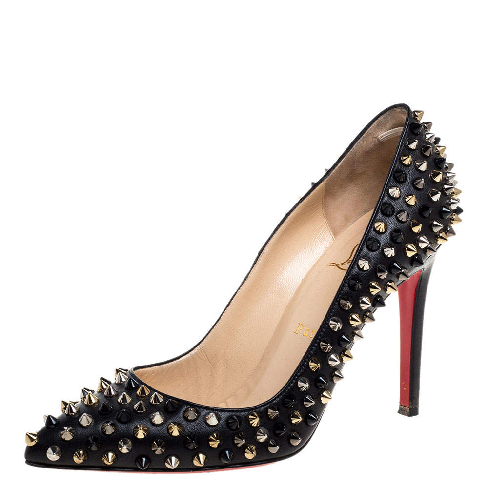 Christian Louboutin Black Leather Spike Pigalle Pumps Size 38