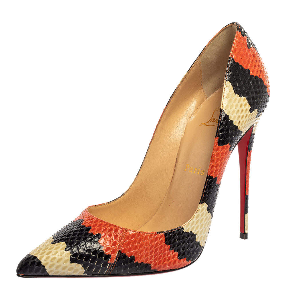 Christian Louboutin Tri Color Python Leather So Kate Pointed Toe Pumps Size 39.5