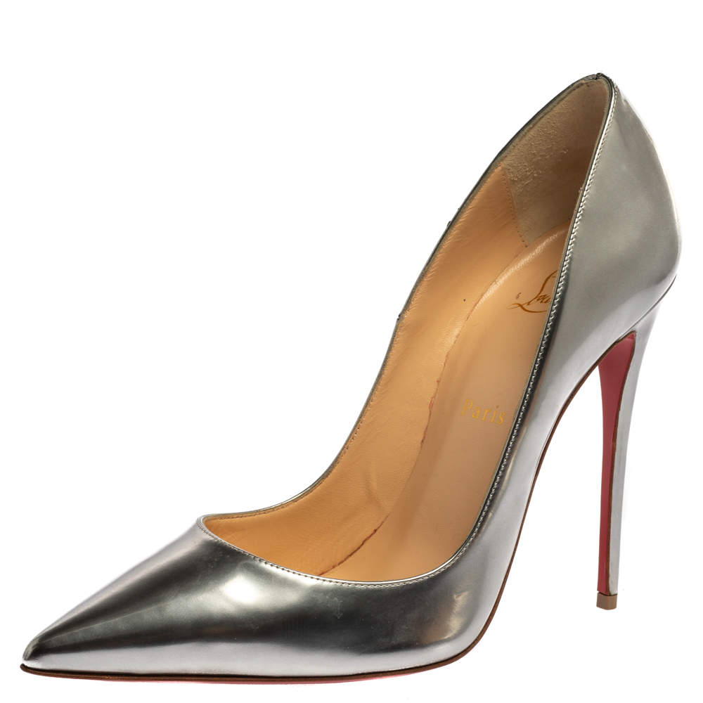 Christian Louboutin Silver Leather So Kate Pointed Toe Pumps Size 39