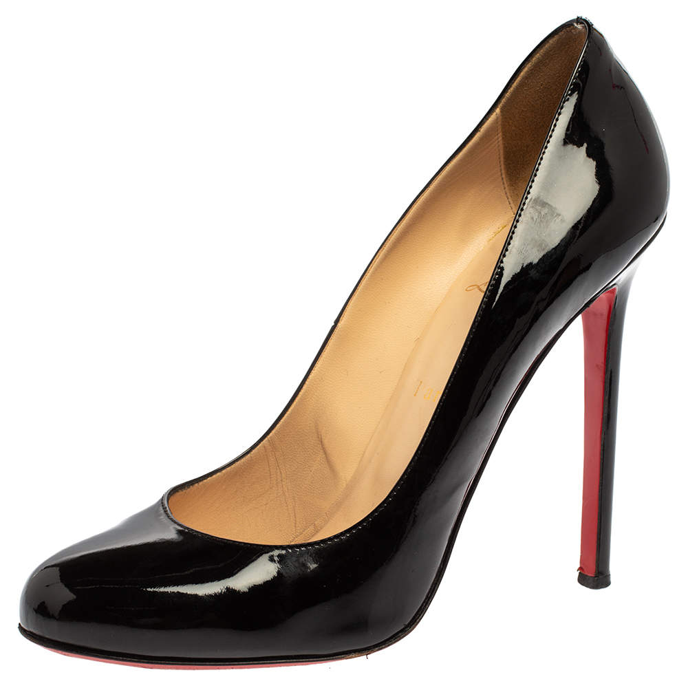 Christian Louboutin Black Patent Leather Simple Round Toe Pumps Size 40