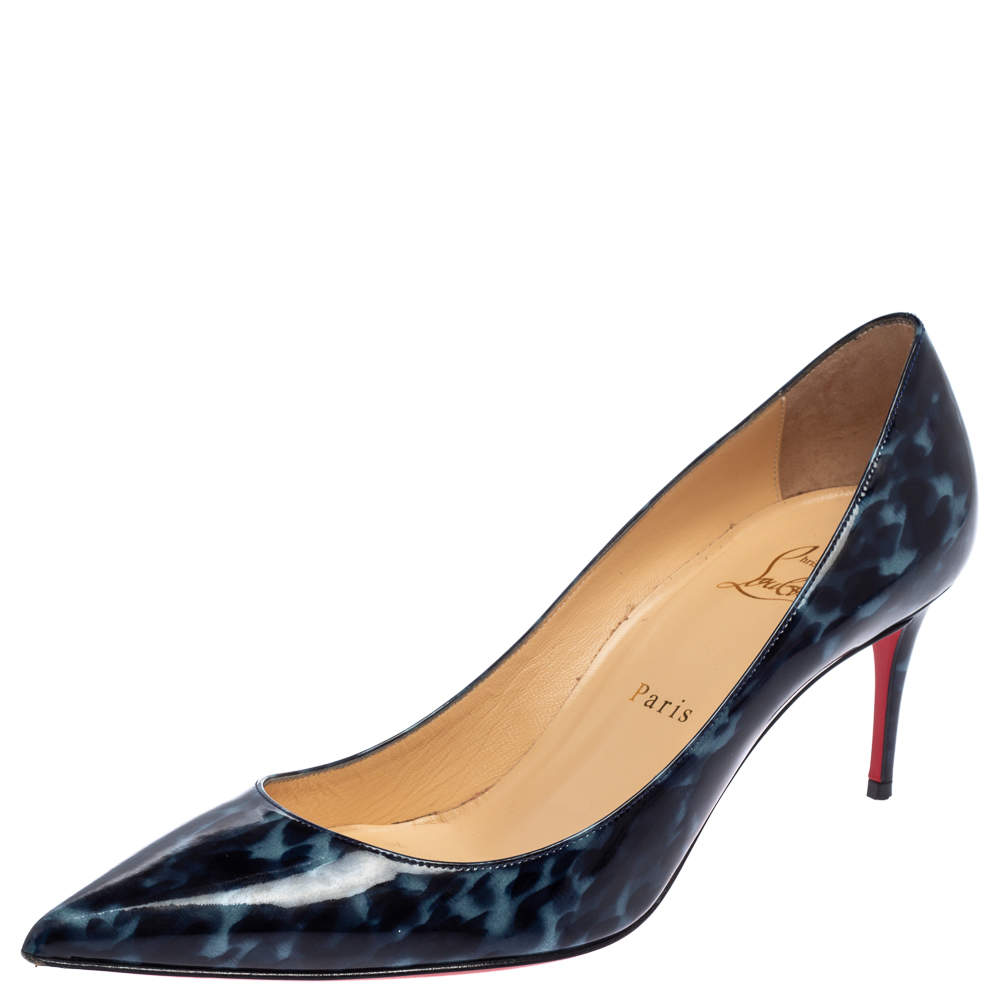 Pre Owned Christian Louboutin Blue Patent Leather Tartaruga Pointed Toe Pumps Size 38.5