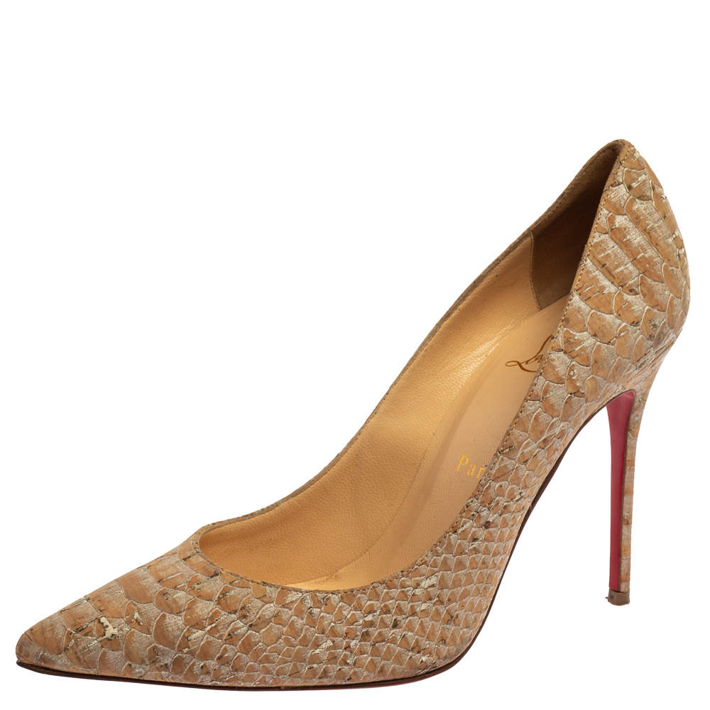 Christian Louboutin Beige Python Embossed Cork So Kate  Pumps Size 38