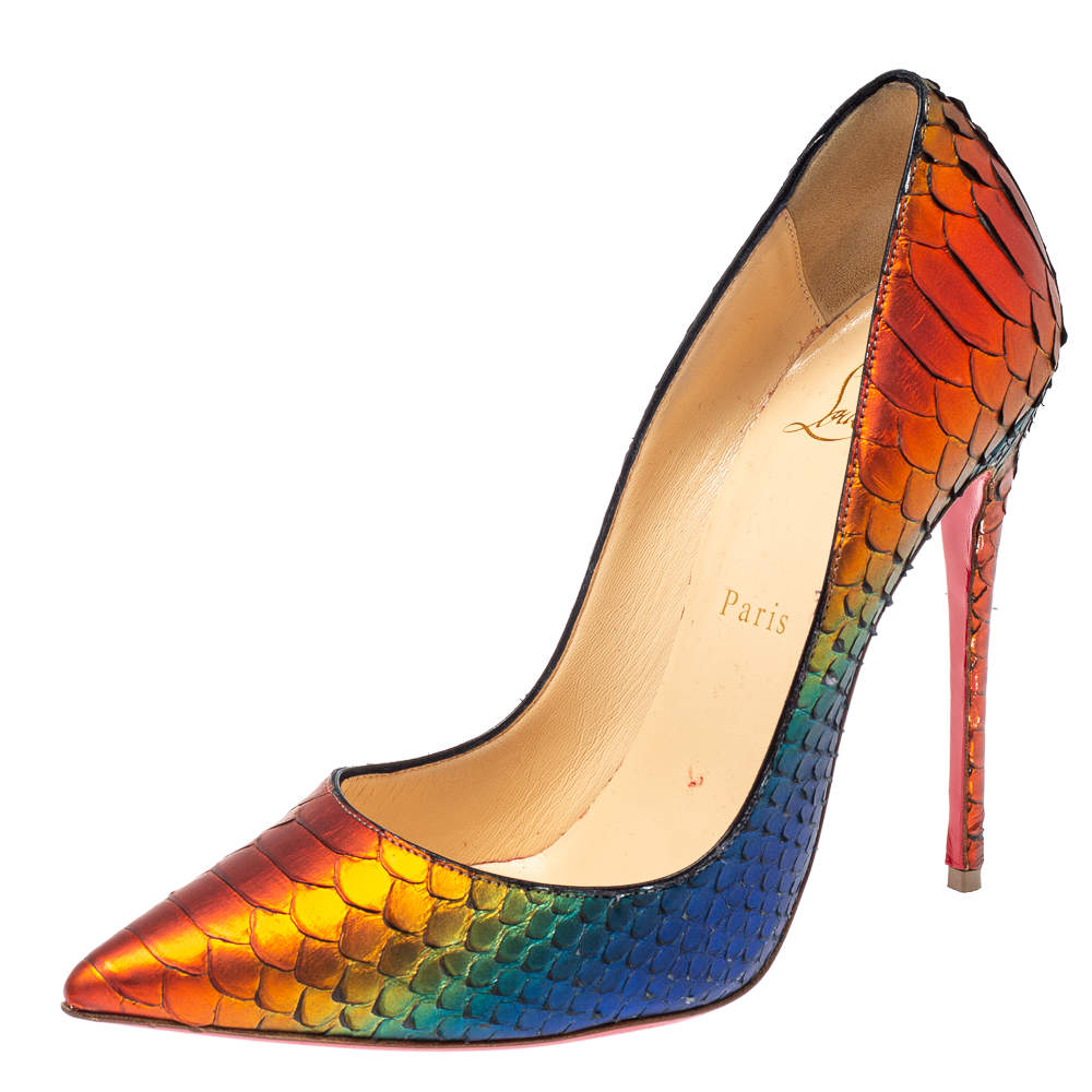 مملوكة مسبقًا Christian Louboutin Metallic Multicolor Python Pigalle Pointed Toe Pumps Size 38