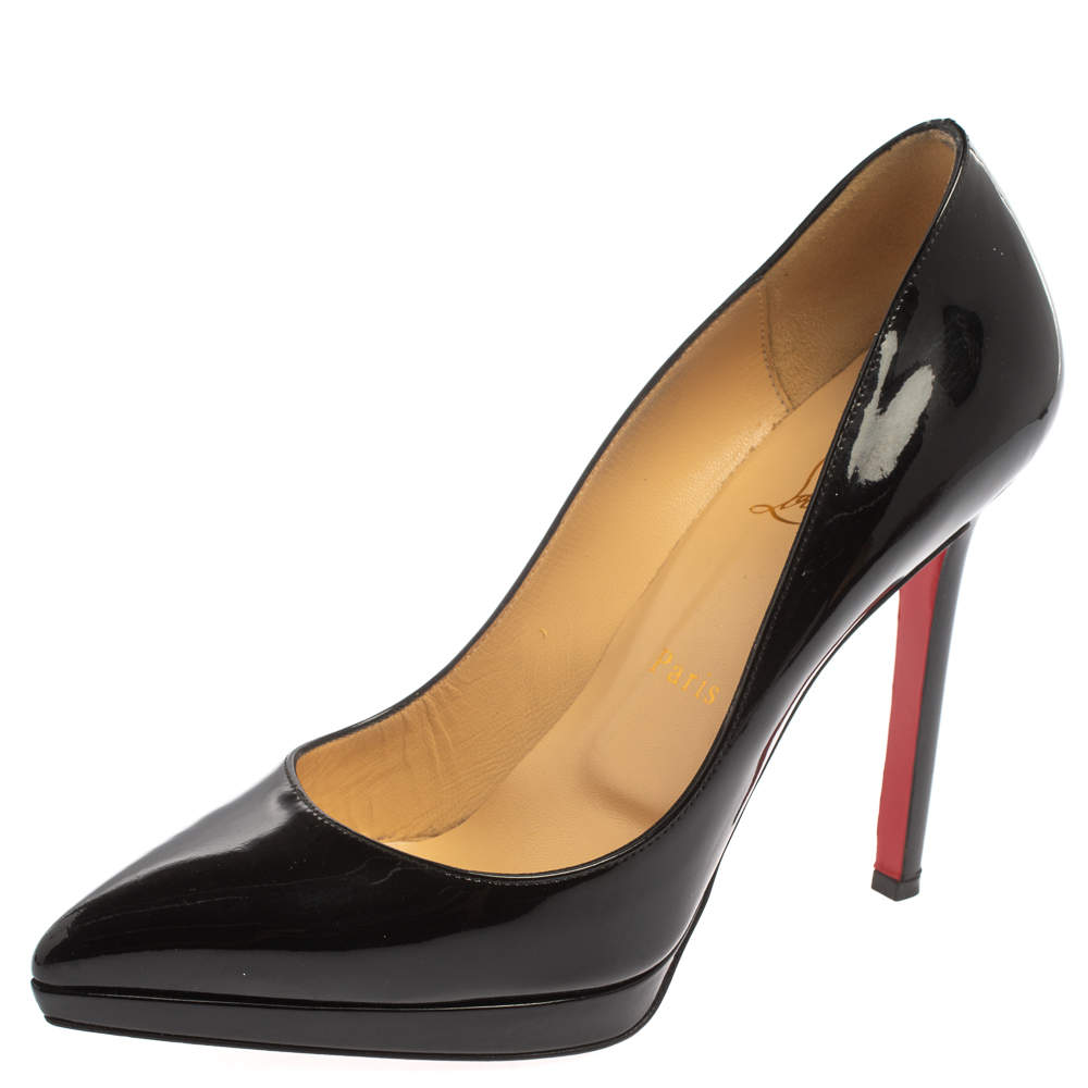 Pre Owned حذاء كعب عالى كريستيان لوبوتان نعل سميك بلاتوه بيغال جلد لامع أسود مقاس 37.5